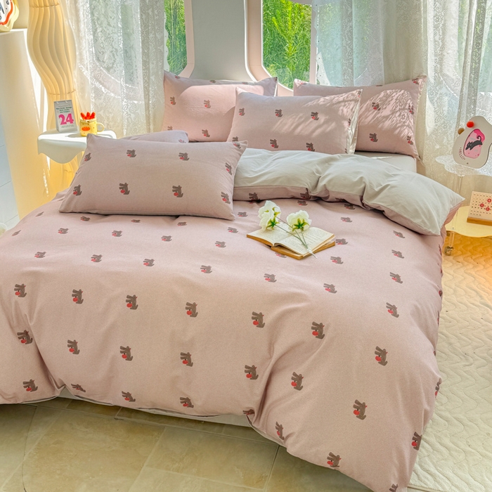 91家纺网 家纺一手货源 找家纺 千朵 2024新款全棉磨毛小清新印花四件套 哈尼