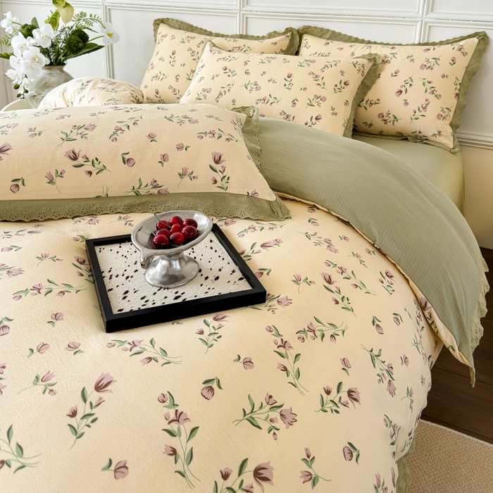 91家纺网 家纺一手货源 找家纺 可思家纺 2024新款韩版花边木棉皱皱纱四件套系列 木棉-芳华