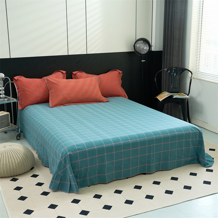 91家纺网 家纺一手货源 找家纺 三沁家居 2025新款格子色织全棉水洗棉四件套直播爆款量大价优 偶遇兰橘