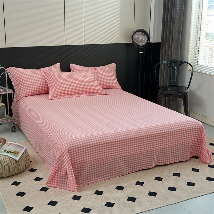 91家纺网 家纺一手货源 找家纺 三沁家居 2025新款格子色织全棉水洗棉四件套直播爆款量大价优 粉白小格