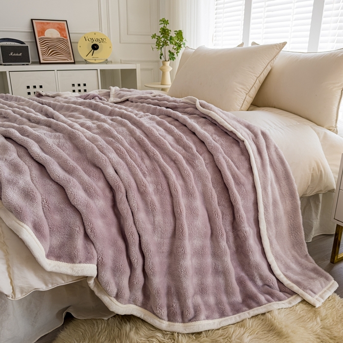 91家纺网 家纺一手货源 找家纺 卡琪曼 2024新款泡泡绒多功能毛毯 香芋紫