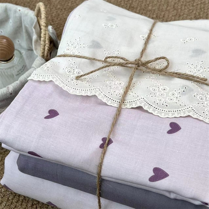 91家纺网 家纺一手货源 找家纺 2024新款全棉印花双层纱四件套--蕾丝花边款 花漾甜心