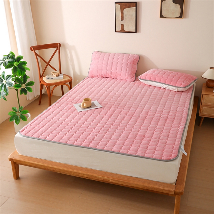 91家纺网 家纺一手货源 找家纺 凌云家纺 2025新款A类牛奶绒床垫软垫学生宿舍单人床褥可机洗 桃花粉