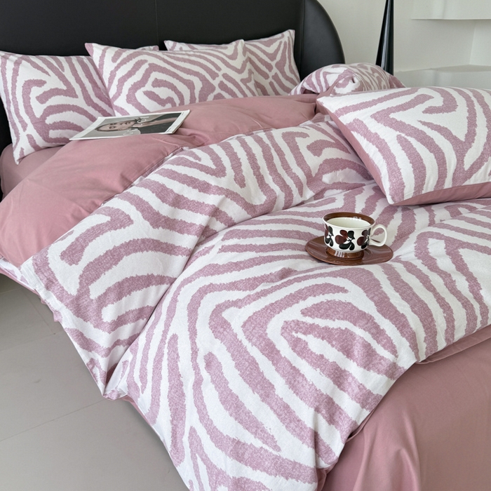 91家纺网 家纺一手货源 找家纺 千朵 2024新款轻奢全棉磨毛四件套 马德里红