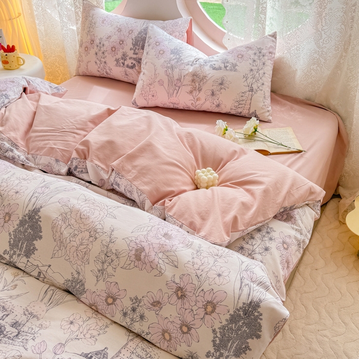 91家纺网 家纺一手货源 找家纺 千朵 2024新款全棉磨毛小清新印花四件套 春意浓