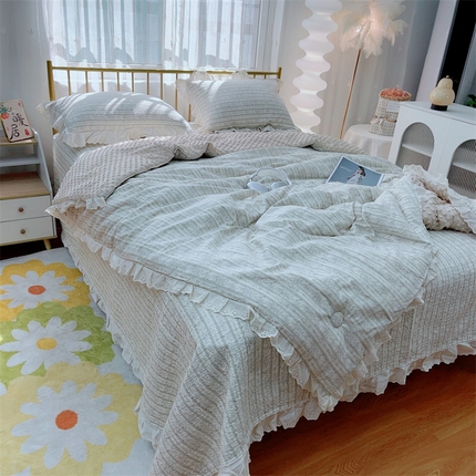 91家纺网 家纺一手货源 找家纺 （总）暖居 2025暖居韩版纯棉豆豆被高温砂洗床盖四件套同款全棉被套