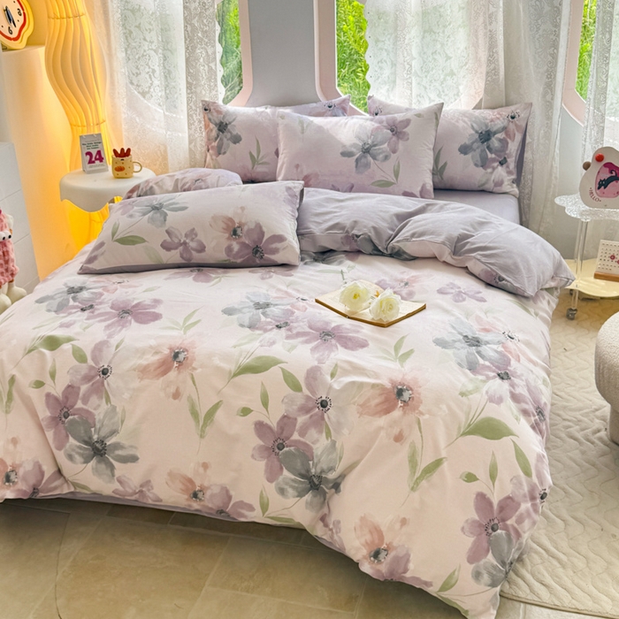 91家纺网 家纺一手货源 找家纺 千朵 2024新款全棉磨毛小清新印花四件套 妍颜