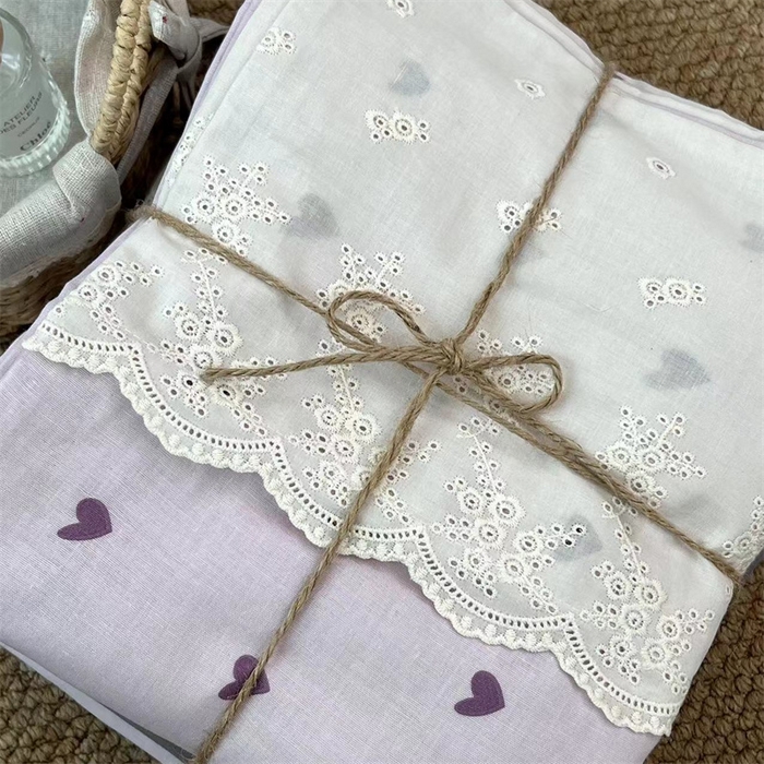 91家纺网 家纺一手货源 找家纺 2024新款全棉印花双层纱四件套--蕾丝花边款 花漾甜心