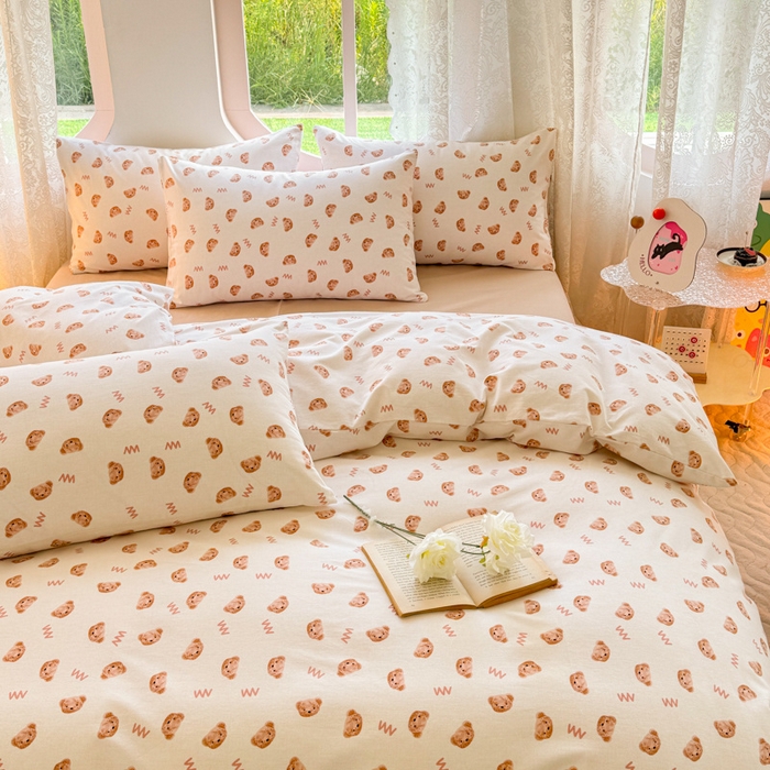 91家纺网 家纺一手货源 找家纺 千朵 2024新款全棉磨毛小清新印花四件套 维尼