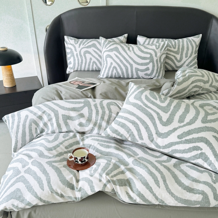 91家纺网 家纺一手货源 找家纺 千朵 2024新款轻奢全棉磨毛四件套 马德里绿