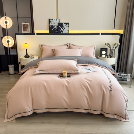 91家纺网 家纺一手货源 找家纺 （总）印季家纺 2024新款绣花一字绣全棉加厚磨毛四件套