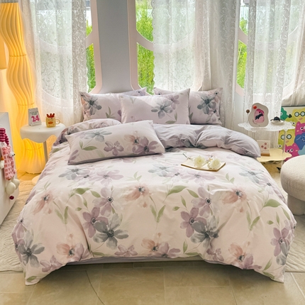 千朵 2024新款全棉磨毛小清新印花四件套 妍颜