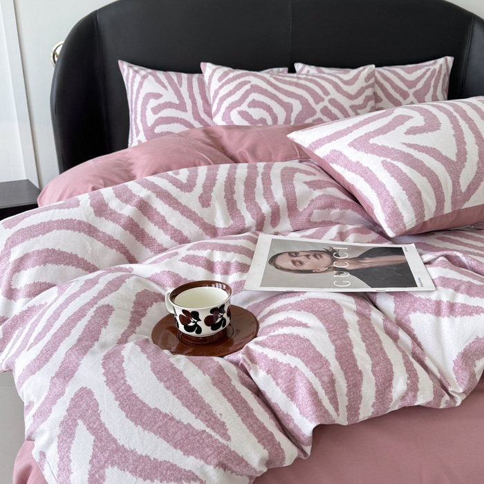 91家纺网 家纺一手货源 找家纺 千朵 2024新款轻奢全棉磨毛四件套 马德里红