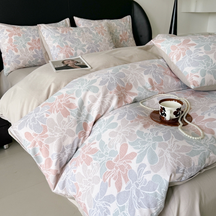 91家纺网 家纺一手货源 找家纺 千朵 2024新款轻奢全棉磨毛四件套 语叶