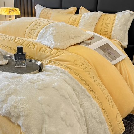 苏源家居 2024新款牛奶绒轻奢风拼接花漾系列四件套 花漾-柠檬黄