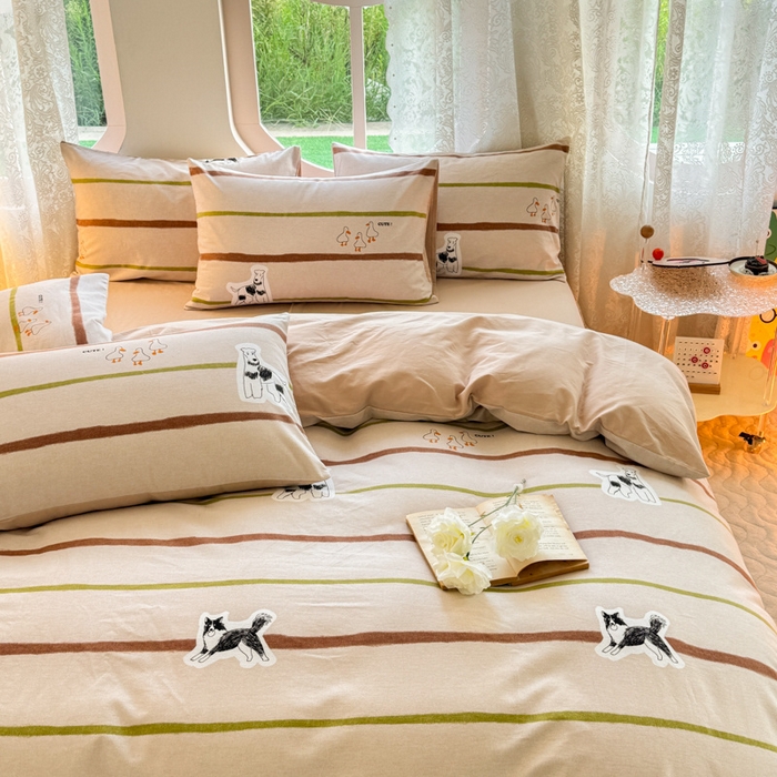 91家纺网 家纺一手货源 找家纺 千朵 2024新款全棉磨毛小清新印花四件套 萌萌驼