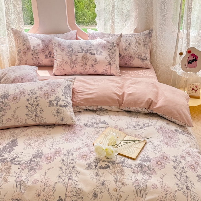 91家纺网 家纺一手货源 找家纺 千朵 2024新款全棉磨毛小清新印花四件套 春意浓