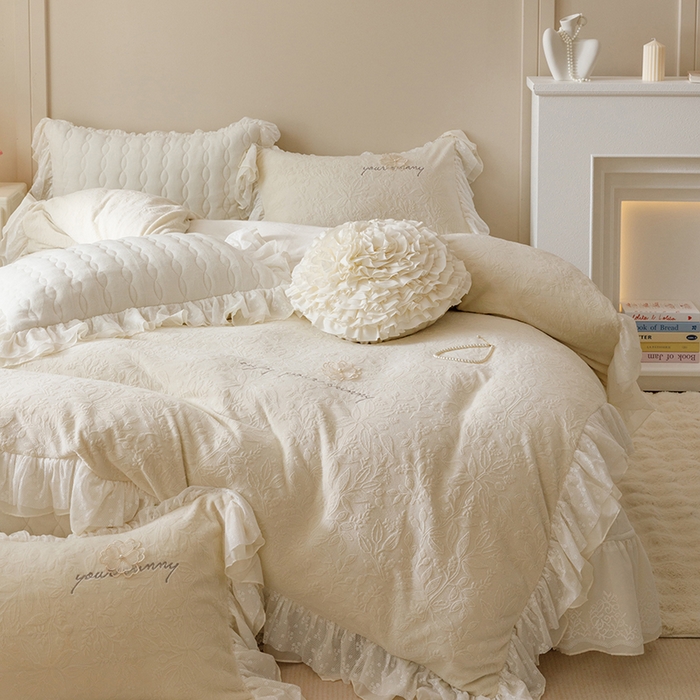 91家纺网 家纺一手货源 找家纺 （总）胜权家纺 2024秋冬新款法式牛奶绒蕾丝床盖四件套系列-爱丽丝