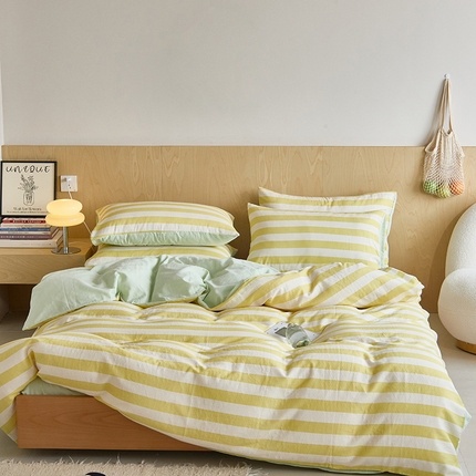 8小时家纺 2024新款40s双层纱单品四件套系列-四件套 条纹奶黄