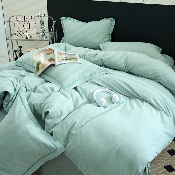 91家纺网 家纺一手货源 找家纺 三沁家居 2025新款格子色织全棉水洗棉四件套直播爆款量大价优 千鸟格绿