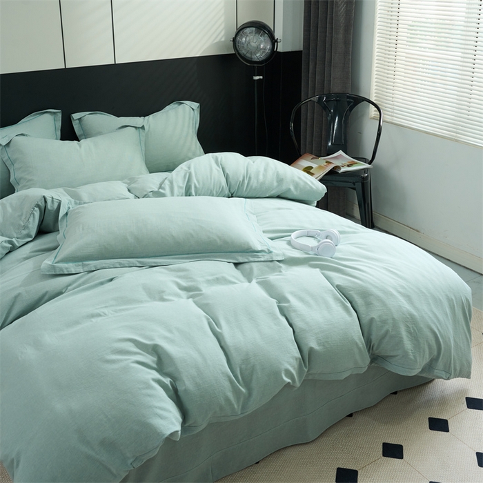 91家纺网 家纺一手货源 找家纺 三沁家居 2025新款格子色织全棉水洗棉四件套直播爆款量大价优 千鸟格绿