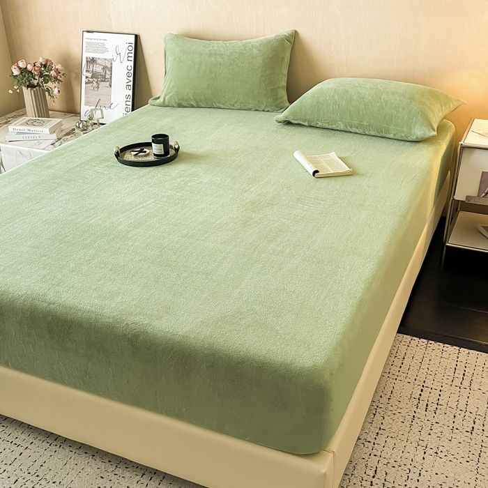 91家纺网 家纺一手货源 找家纺 卢赛尔 2025新款高克重200g牛奶绒单床笠 梦娜-草绿色