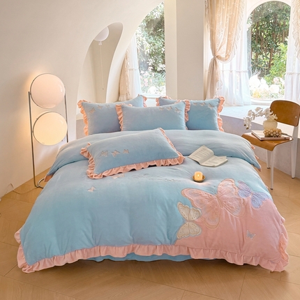 可以家居 2024新款全消光牛奶绒云绒法兰绒四件套-薇薇安 繁星蓝