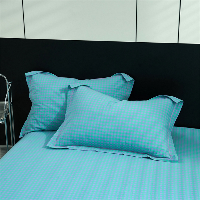 91家纺网 家纺一手货源 找家纺 三沁家居 2025新款格子色织全棉水洗棉四件套直播爆款量大价优 绿野仙踪小格