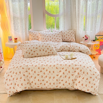 91家纺网 家纺一手货源 找家纺 千朵 2024新款全棉磨毛小清新印花四件套 维尼