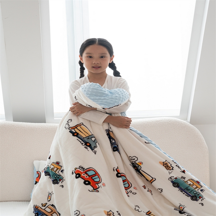 91家纺网 家纺一手货源 找家纺 艾佳宝贝 2024牛奶绒豆豆绒可拆式多功能防踢被 防踢被-巴士汽车