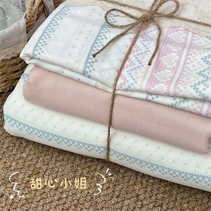 91家纺网 家纺一手货源 找家纺 2024新款全棉印花双层纱四件套--蕾丝花边款 甜心小姐