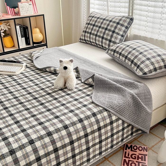 91家纺网 家纺一手货源 找家纺 沐纯家居 2025新款婴儿绒纯棉水洗床盖 莫奈格-灰