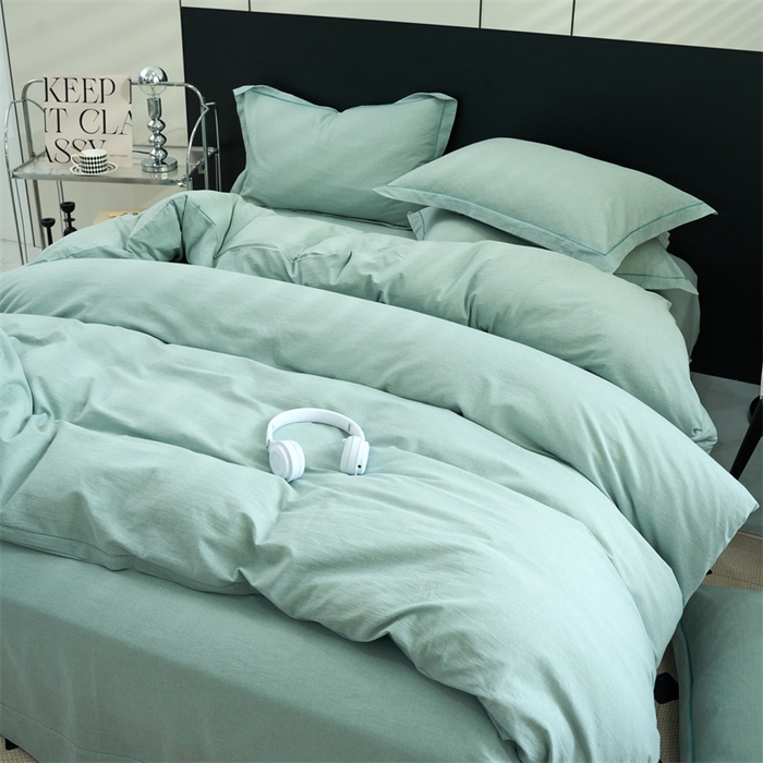 91家纺网 家纺一手货源 找家纺 三沁家居 2025新款格子色织全棉水洗棉四件套直播爆款量大价优 千鸟格绿