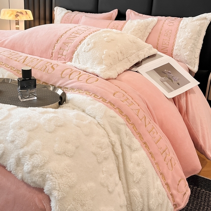 苏源家居 2024新款牛奶绒轻奢风拼接花漾系列四件套 花漾-浅粉玉