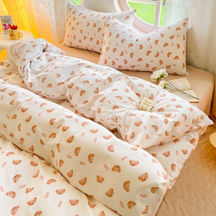 91家纺网 家纺一手货源 找家纺 千朵 2024新款全棉磨毛小清新印花四件套 维尼