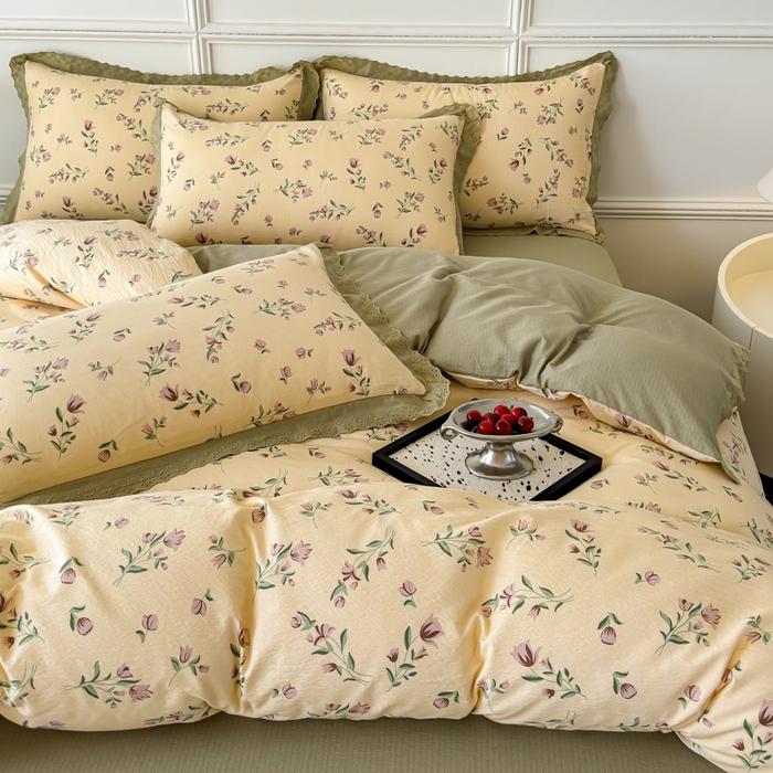 91家纺网 家纺一手货源 找家纺 可思家纺 2024新款韩版花边木棉皱皱纱四件套系列 木棉-芳华