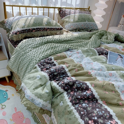 91家纺网 家纺一手货源 找家纺 （总）暖居 2025暖居韩版纯棉豆豆被高温砂洗床盖四件套同款全棉被套