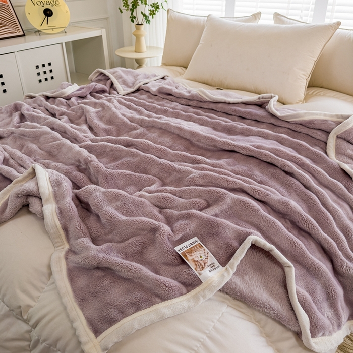91家纺网 家纺一手货源 找家纺 卡琪曼 2024新款泡泡绒多功能毛毯 香芋紫