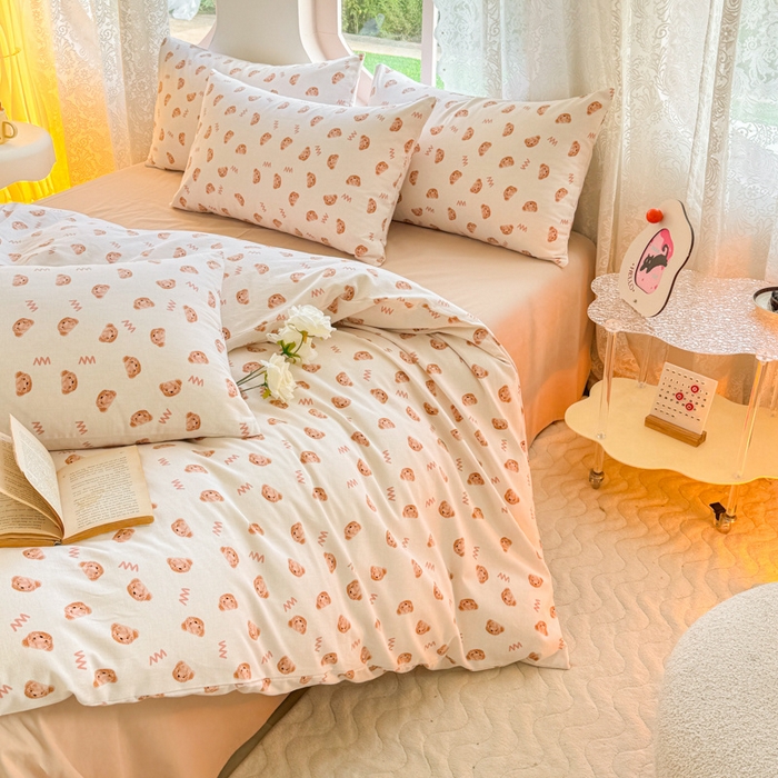 91家纺网 家纺一手货源 找家纺 千朵 2024新款全棉磨毛小清新印花四件套 维尼