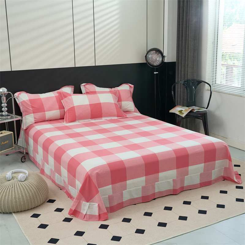 91家纺网 家纺一手货源 找家纺 三沁家居 2025新款格子色织全棉水洗棉四件套直播爆款量大价优 粉白大格