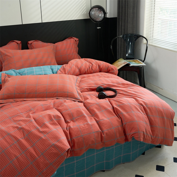 91家纺网 家纺一手货源 找家纺 三沁家居 2025新款格子色织全棉水洗棉四件套直播爆款量大价优 偶遇兰橘