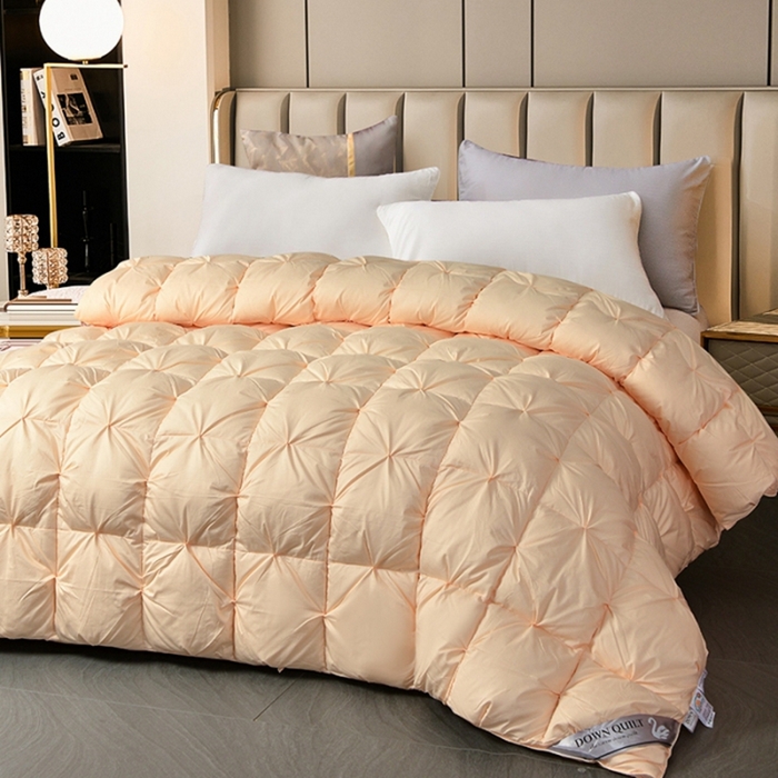 91家纺网 家纺一手货源 找家纺 兰言诺羽绒被 2025新款雅韵-全棉柔赛丝纽花羽绒被 金色