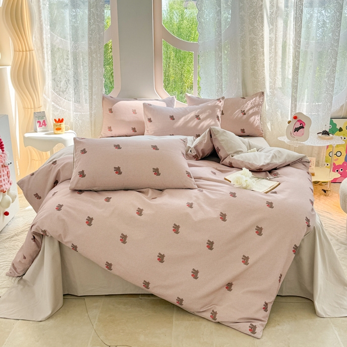 91家纺网 家纺一手货源 找家纺 千朵 2024新款全棉磨毛小清新印花四件套 哈尼