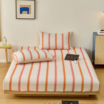 8小时家纺 2024新款40s双层纱单品四件套系列-床笠 条纹红橙