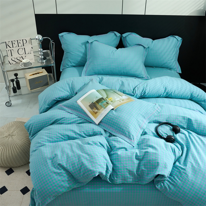 91家纺网 家纺一手货源 找家纺 三沁家居 2025新款格子色织全棉水洗棉四件套直播爆款量大价优 绿野仙踪小格