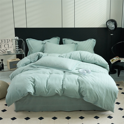 三沁家居 2025新款格子色织全棉水洗棉四件套直播爆款量大价优 千鸟格绿