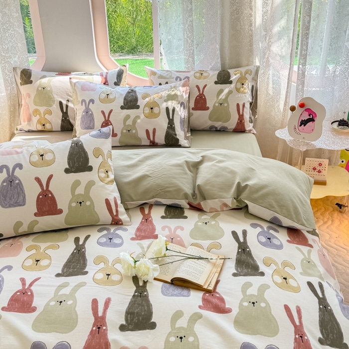 91家纺网 家纺一手货源 找家纺 千朵 2024新款全棉磨毛小清新印花四件套 妮克