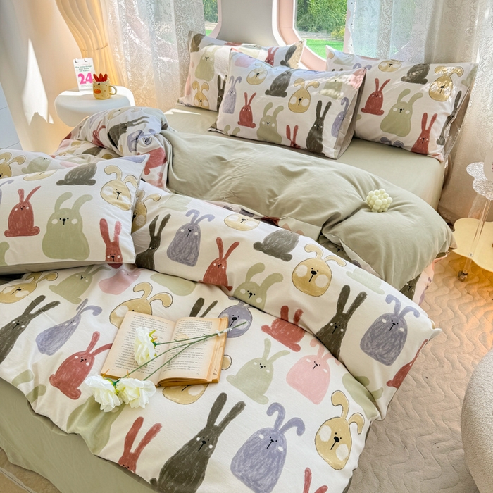 91家纺网 家纺一手货源 找家纺 （总）千朵 2024新款全棉磨毛小清新印花四件套