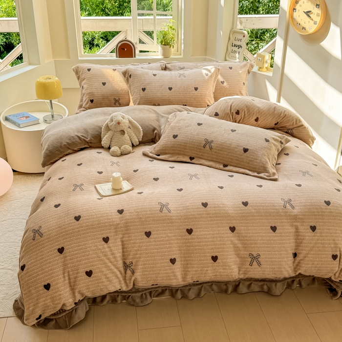 91家纺网 家纺一手货源 找家纺 尚美 2024新款高克重印花花边牛奶绒床盖四件套 艺术