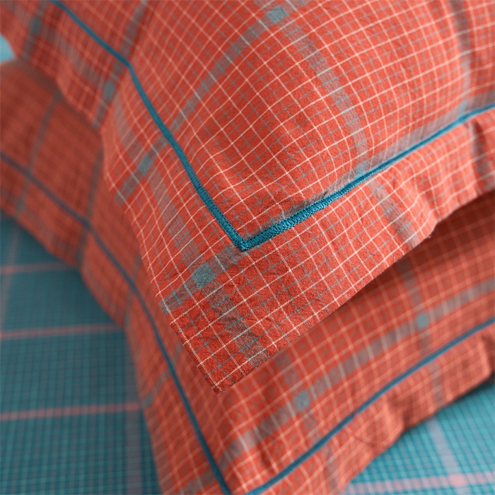 91家纺网 家纺一手货源 找家纺 三沁家居 2025新款格子色织全棉水洗棉四件套直播爆款量大价优 偶遇兰橘